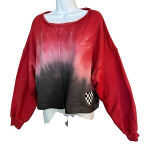 Hand-Dyed Red Pink Black Ombré w/ Heart Patch Cropped Sweater L